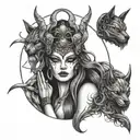 hecate goddess with masks tattoo design idea