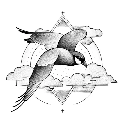 A blackwork tattoo of a family of birds in flight, symbolizing the client's love for family and freedom. tattoo design idea