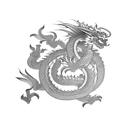 dragon wrapped around a sword tattoo design idea