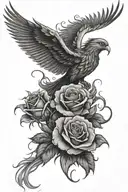 Phoenix rising up from the ashes with roses with the writing "she looked into my darkness and saw my light." tattoo design idea
