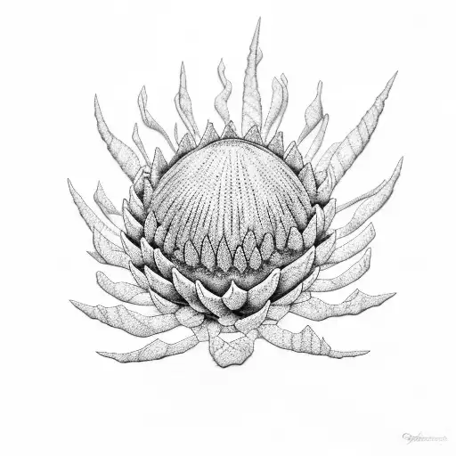 protea flower and ocean waves  tattoo design idea