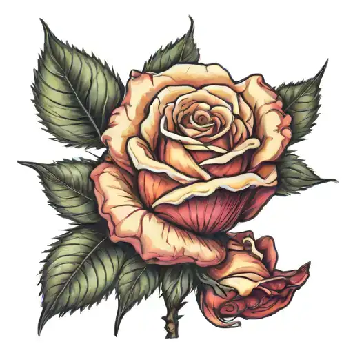 a rose with perfect petals and a wilted stem tattoo design idea