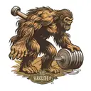 A tattoo design of a sasquatch doing a powerlifting exercise, with the names Warren and Elaine incorporated in the design tattoo design idea