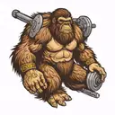 A tattoo design of a sasquatch doing a powerlifting exercise, with the names Warren and Elaine incorporated in the design tattoo design idea