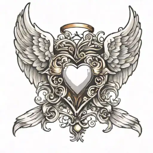 heart with angel wings underneath  tattoo design idea
