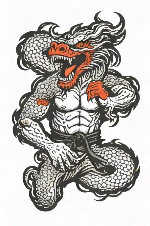 karate black belt punching fist qnd dragon tattoo design idea