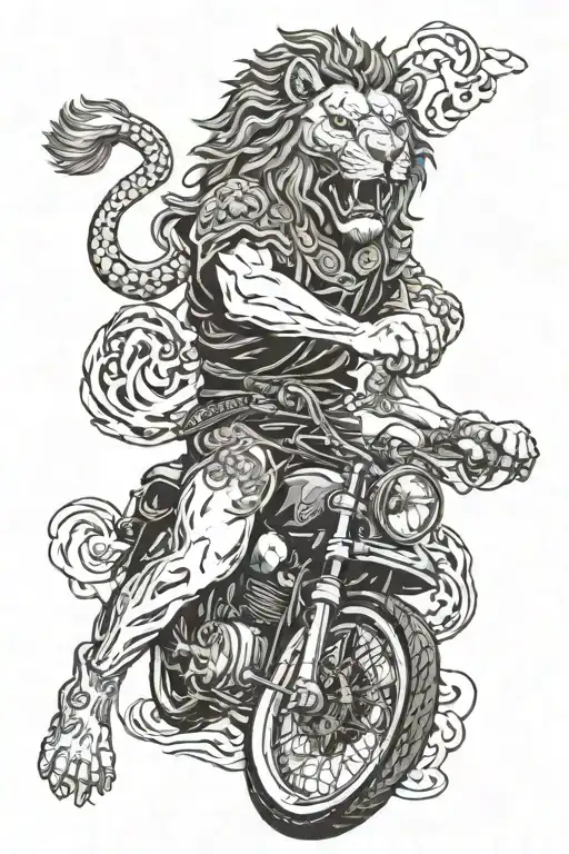 Bike riders riding place and karate black belt with lion face  tattoo design idea