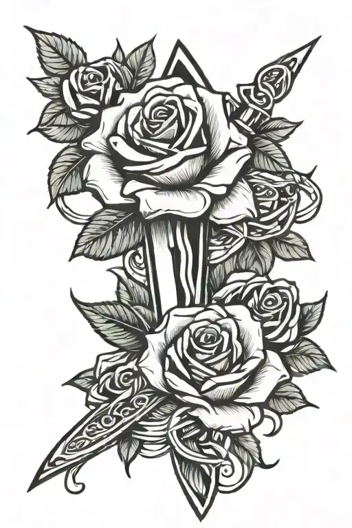 dagger roses with ribbons  tattoo design idea