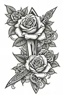 dagger roses with ribbons  tattoo design idea