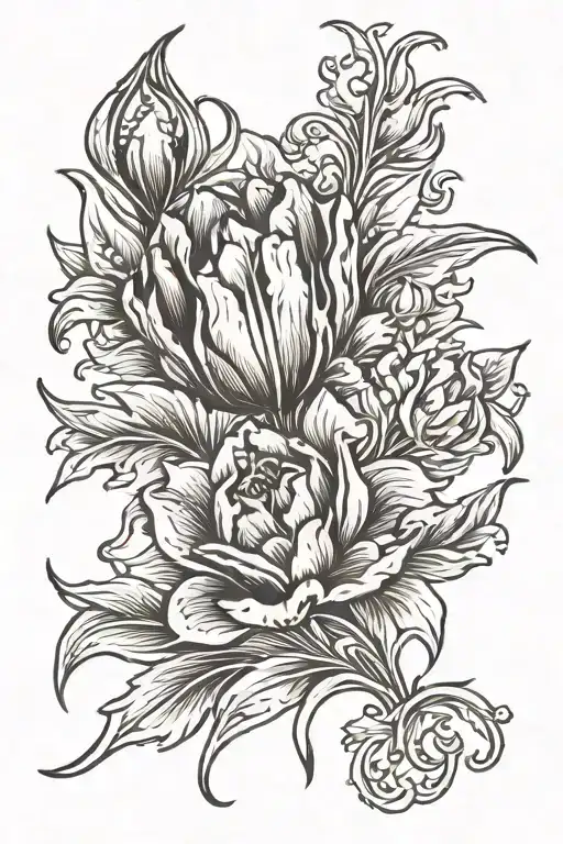 Tulip flower with Virgo tattoo design idea