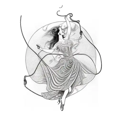 An elegant woman swinging on a vine with a backdrop of the Sydney Opera House tattoo design idea