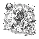 astronaut cow and rocket ship and space surrounded tattoo design idea