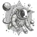 astronaut cow and rocket ship and space surrounded tattoo design idea