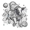 astronaut cow and rocket ship and space surrounded tattoo design idea