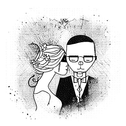 Line art celebrating wedding Matt and Toni Feb 17 2023 tattoo design idea