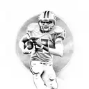 A detailed sketch of a football player in action, surrounded by the Atlanta skyline tattoo design idea