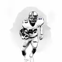 A detailed sketch of a football player in action, surrounded by the Atlanta skyline tattoo design idea