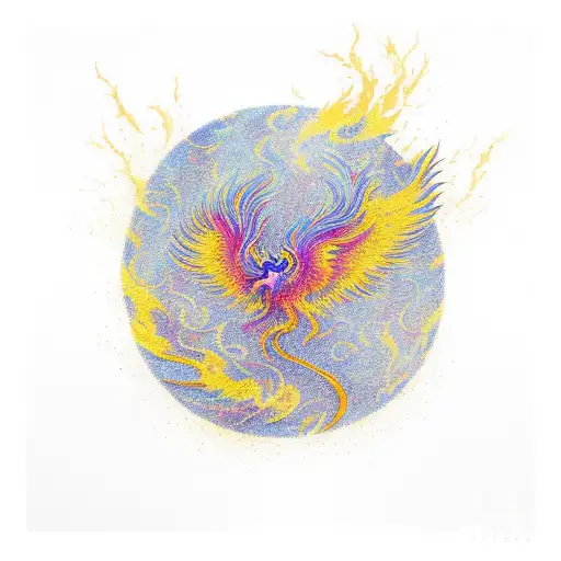 vibrant phoenix rising gracefully from a vase. The vase displays elegant golden Kintsugi repairs, forming intr tattoo design idea