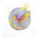 vibrant phoenix rising gracefully from a vase. The vase displays elegant golden Kintsugi repairs, forming intr tattoo design idea