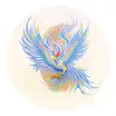 vibrant phoenix rising gracefully from a vase. The vase displays elegant golden Kintsugi repairs, forming intr tattoo design idea