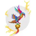vibrant phoenix rising gracefully from a vase. The vase displays elegant golden Kintsugi repairs, forming intr tattoo design idea
