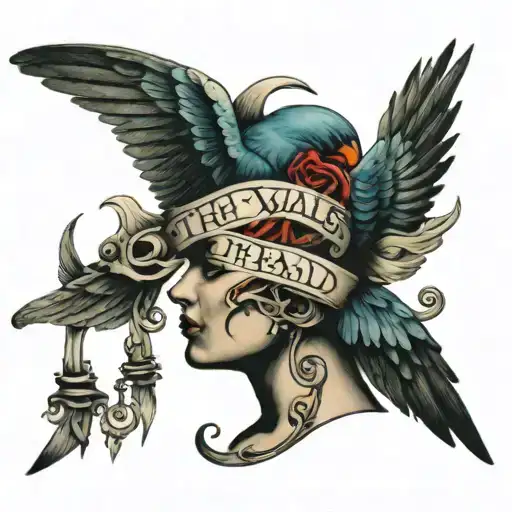 THE INSCRIPTION "THE WALLS IN YOUR HEAD" WHICH IS CARRYED AWAY BY SWALLOWS ON THE COLLARBRACE tattoo design idea