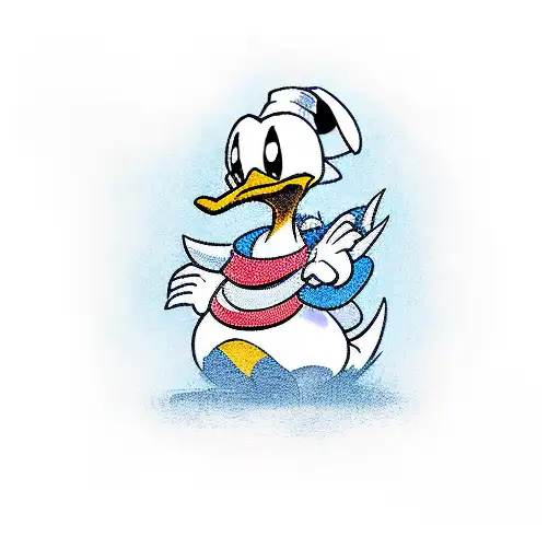 angry donald duck standing in anchor tattoo design idea