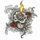 reverse blackout sleeve with a candle white smoke  tattoo design idea