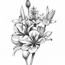 Peruvian Lily and flowers botanical forest cover up black tattoo design idea