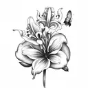 Peruvian Lily and flowers botanical forest cover up black tattoo design idea