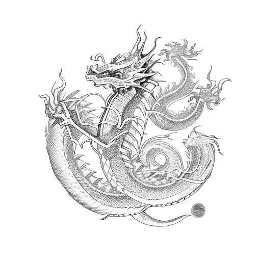 dragon who looks like shenron with japanese elements tattoo design idea