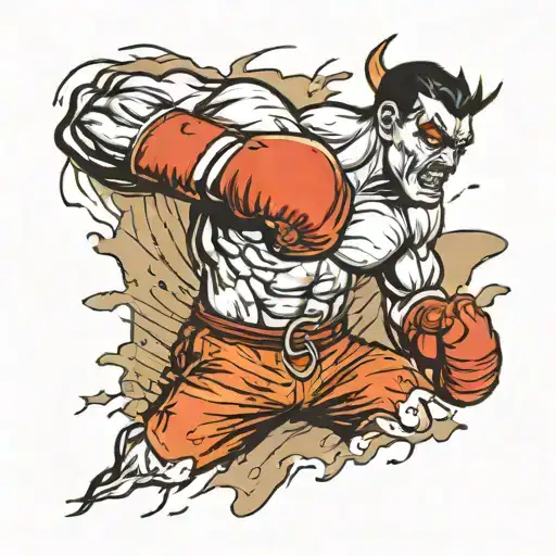 demon boxer throwing a punch tattoo design idea