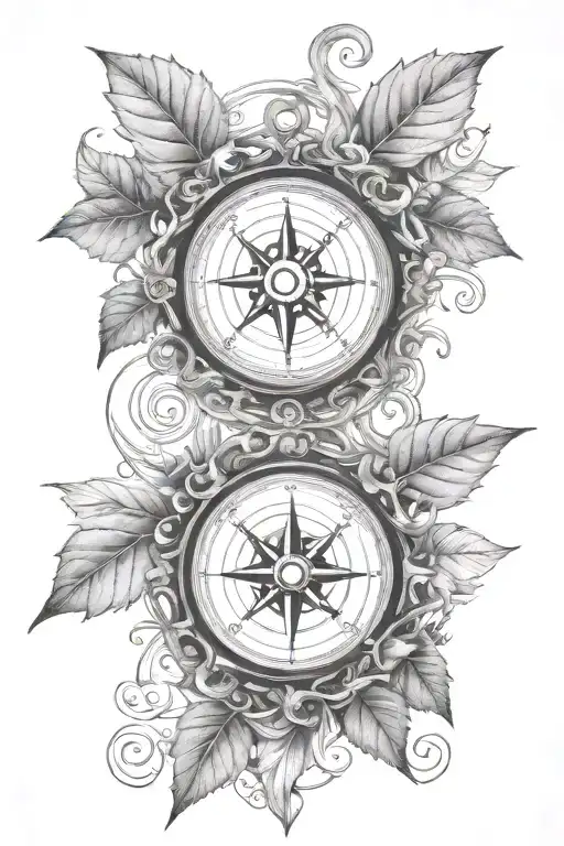 ivy vines and compass surrounded tattoo design idea