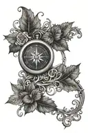 ivy vines and compass surrounded by musical notes tattoo design idea