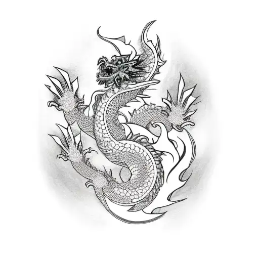 Japanese dragon with fire  tattoo design idea