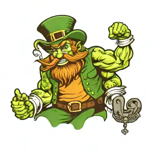 Muscular Irish Leprechaun Flexing  tattoo design idea