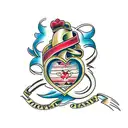 Heart with three banners tattoo design idea