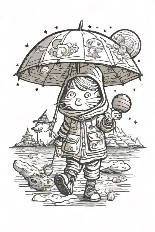 Little My from Moomin, Jupiter the planet, Universe, Umbrella logo from Resident Evil, The Beatles, Synthesizer tattoo design idea