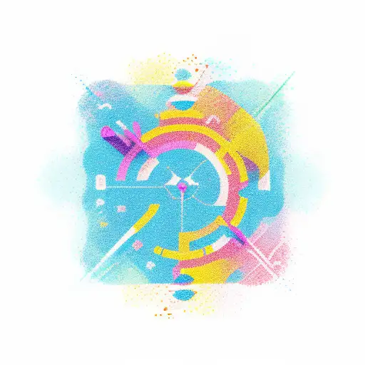 A colorful new-school design of a kayak navigating through vibrant Missouri landscapes tattoo design idea