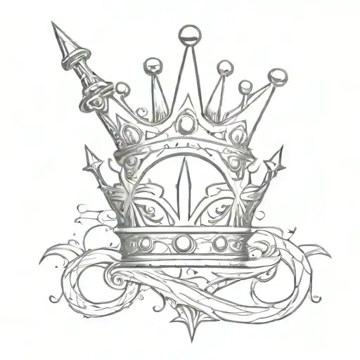 crown, fishing hook, star tattoo design idea