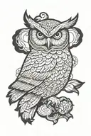 owl perched on top with opened wings spread tattoo design idea