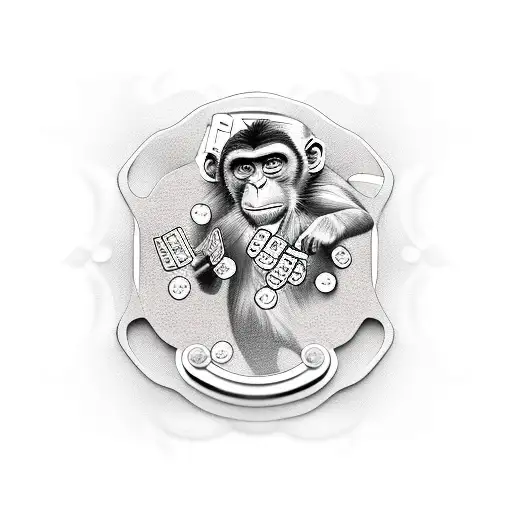 monkey with poker chips tattoo design idea