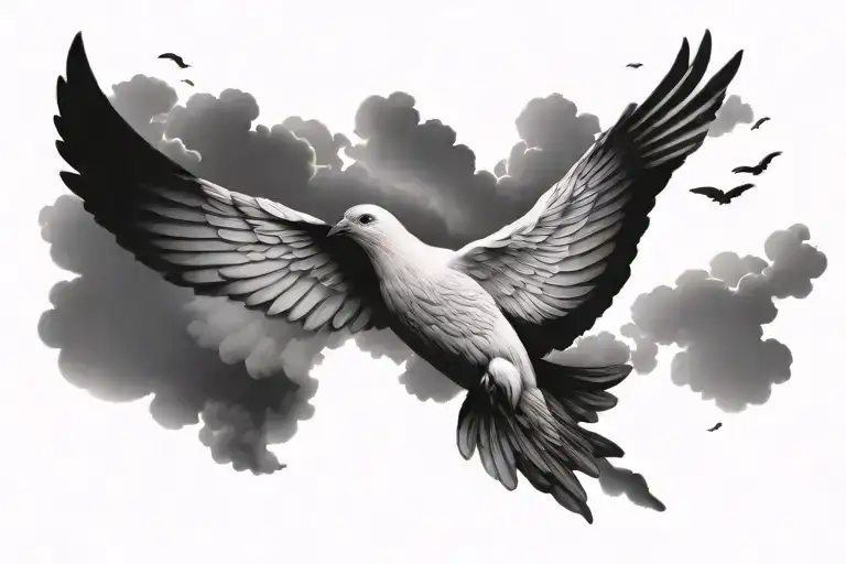 Freedom Dove Sunset Clouds black tattoo design idea