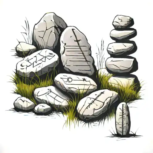 stones with ogham writing of kids names background is a field  tattoo design idea