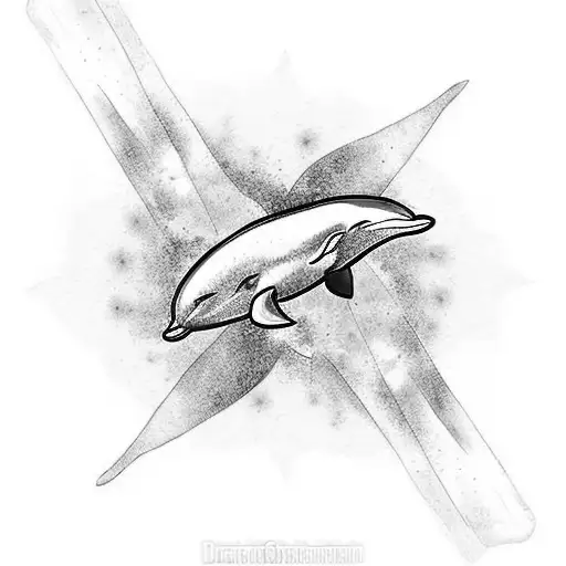 3 dolphins with blue forget me nots and a sunrise tattoo design idea