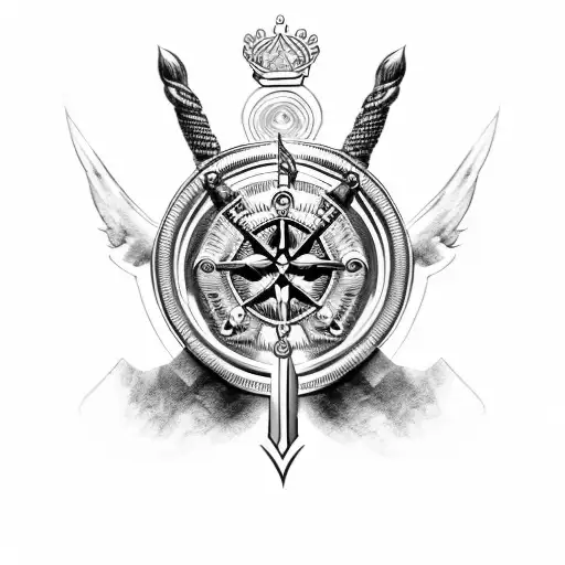 badass odin with a crown and viking compass tattoo design idea