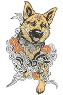 china pattern 9 tailed german shepherd dog tattoo design idea