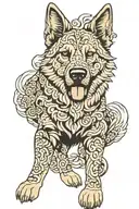 china pattern 9 tailed german shepherd dog tattoo design idea