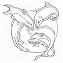 Dolphin and Cougar fight together tattoo design idea