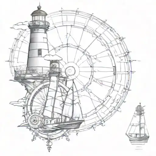 Combine elements of a lighthouse and a ship's wheel in a unique tattoo design tattoo design idea